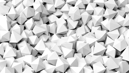 3D white polyhedrons pile abstract backgroundの写真素材