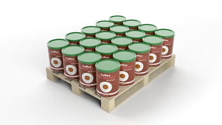 Coffee product mockups set on wooden pallet, isolated on white background.の写真素材