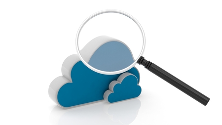 Cloud and magnifier icons isolated on white background.の写真素材