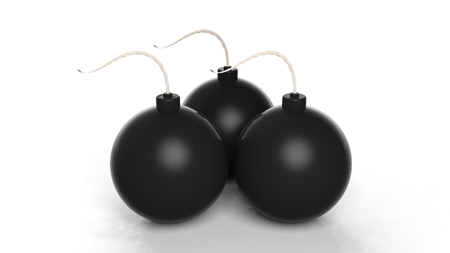 Three black cannonball bomb, isolated on white background.の写真素材