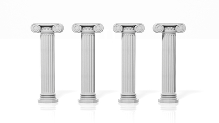 Four ancient pillars, isolated on white background.の写真素材