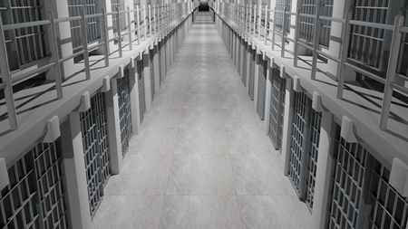 Rows of prison cells, prison interior.の写真素材