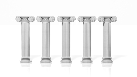 Five ancient pillars, isolated on white background.の写真素材