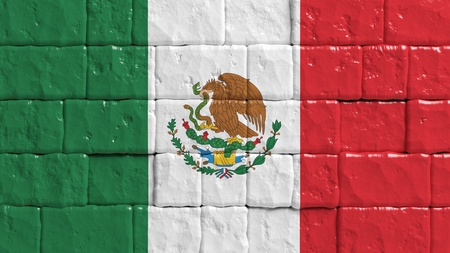 Brick wall with painted flag of Mexicoの写真素材