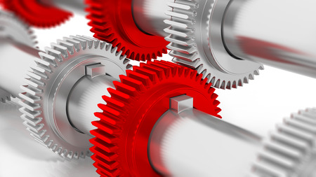 3D cogwheels closeup on white depth of fieldの写真素材