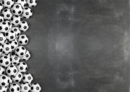 Soccer balls on chalkboard background with copy-space.3D renderingの写真素材
