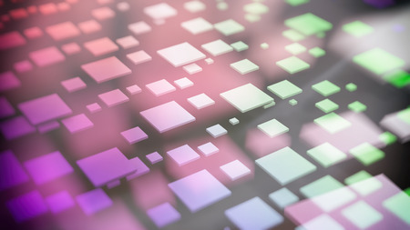 3D rendering of colorful cubes flying over black backgroundの写真素材