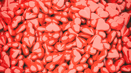 Close-up of 3d rendered red hearts in pileの写真素材