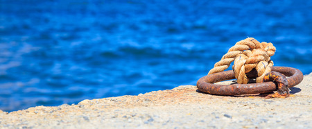 Bollard and rope on a quaysideの写真素材