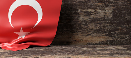 Turkey flag on a wooden background. 3d illustration