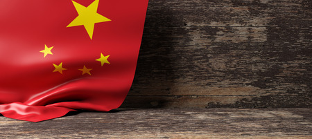China flag on a wooden background. 3d illustrationの写真素材