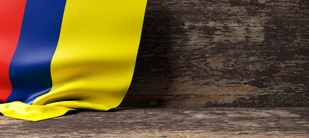 Colombia flag on a wooden background. 3d illustrationの写真素材