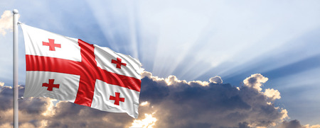 Georgia waving flag on blue sky. 3d illustrationの写真素材