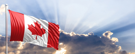 Canada waving flag on blue sky. 3d illustrationの写真素材