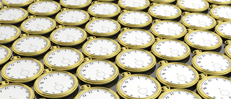 Golden pocket timeless watches background. 3d illustration