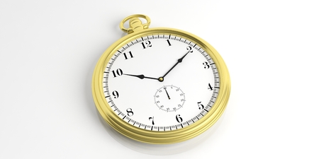Golden pocket watch isolated on white background. 3d illustration