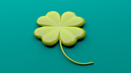 St Patrick's concept. Four leaf clover on green background. 3d illustration