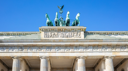 Brandenburg Gate In Berlin. Famous destination in Germany. Clear blue sky background.の写真素材