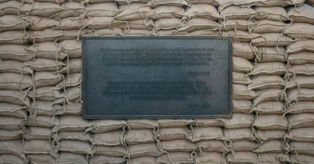 Checkpoint Charlie or Checkpoint C. Border between east and west Berlin at Cold War's period. Place of memories.のeditorial素材