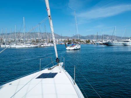 A view from the deck of a yacht in the Alimos marina in South Athens, Greece.  May 28, 2021のeditorial素材