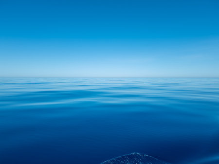 Blue water and skies at the Aegean sea in Greece.の写真素材