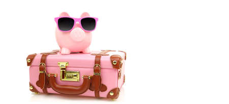 Travel suitcases with copy-space isolated on whiteの写真素材