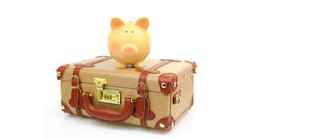 Travel suitcases with copy-space isolated on whiteの写真素材