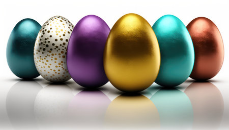 Colorful easter eggs on white background. 3D illustration.の素材