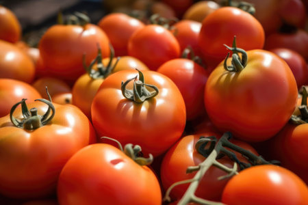 Red tomatoes at the market. Close-up. Selective focus.の素材