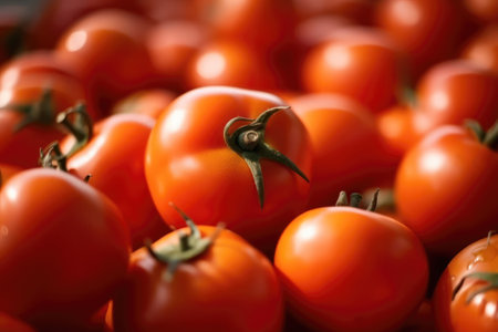 Tomatoes in the market, close-up, shallow depth of fieldの素材