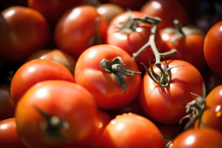 Tomatoes on the market, close-up. Selective focus.の素材