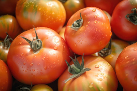 Ripe tomatoes on a dark background. Close-up. Background.の素材