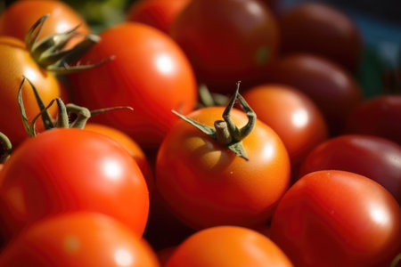 Cherry tomatoes on a wooden table. Close-up. Selective focus.の素材