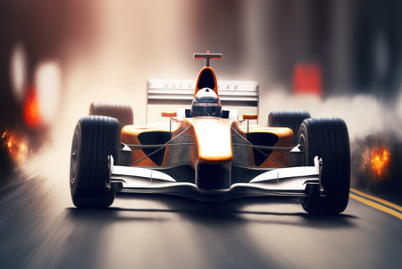 Racing car on the road at night. 3d rendering.の素材