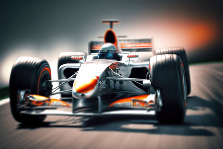 3D rendering of a formula race car with a speed motion blurの素材
