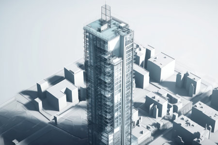 3D illustration skyscraper building in the city. 3D renderingの素材