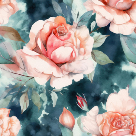 Seamless pattern with watercolor roses. Hand-drawn illustration.の素材