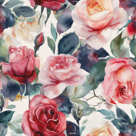 Seamless pattern with watercolor roses. Hand-drawn illustration.の素材