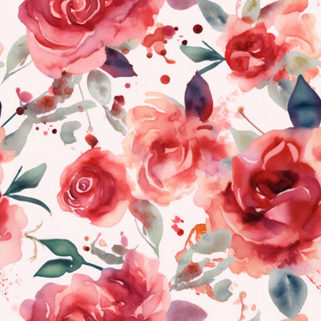 Seamless pattern with watercolor roses. Hand-drawn illustration.の素材