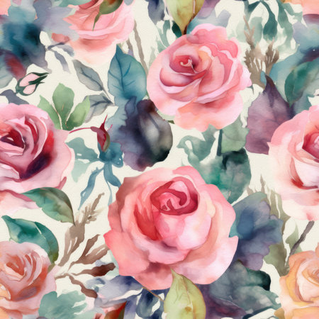 Seamless pattern with watercolor roses. Hand-drawn illustration.の素材