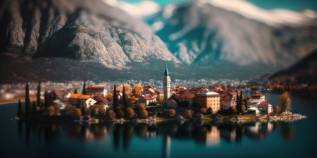 Panoramic view of the old town of Bled, Sloveniaの素材