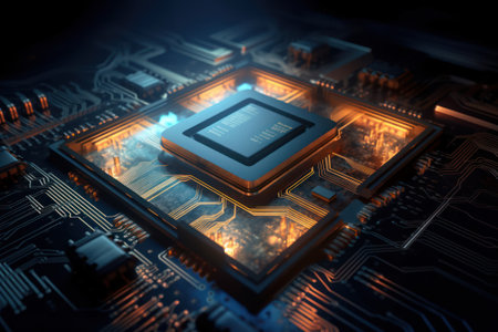 Close-up view of electronic circuit board. 3D Renderingの素材