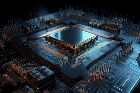 Circuit board close-up. 3d rendering, 3d illustration.の素材