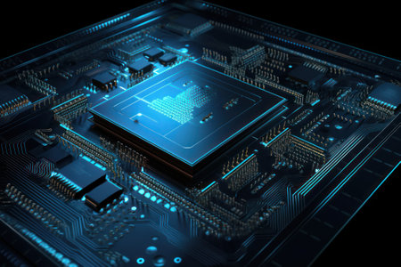 Circuit board close-up. 3d rendering, 3d illustration.の素材