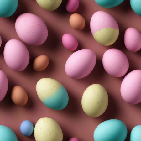 Seamless pattern with easter eggs on a pink background.の素材
