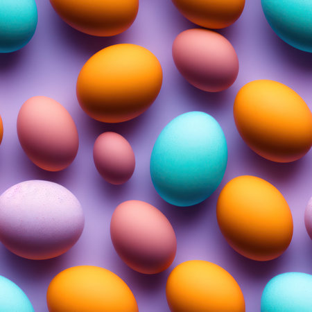 Seamless pattern with colorful easter eggs on violet background.の素材