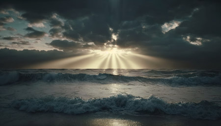 Sunset over the sea. Dramatic sky. 3d renderingの素材