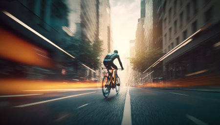 Cyclist Riding the Road in the City. Extreme Sport Concept generative aiの素材