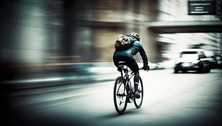 Cyclist in motion on a street in London, UK. generative aiの素材