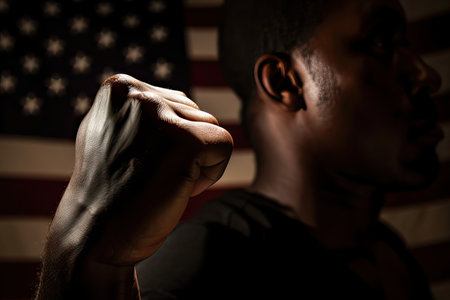 African american man boxing in front of the american flag. generative aiの素材